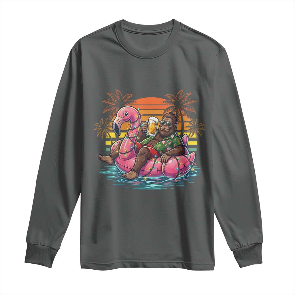 Funny Bigfoot Drinking Beer Christmas in July Long Sleeve Shirt TS14 Dark Heather Print Your Wear