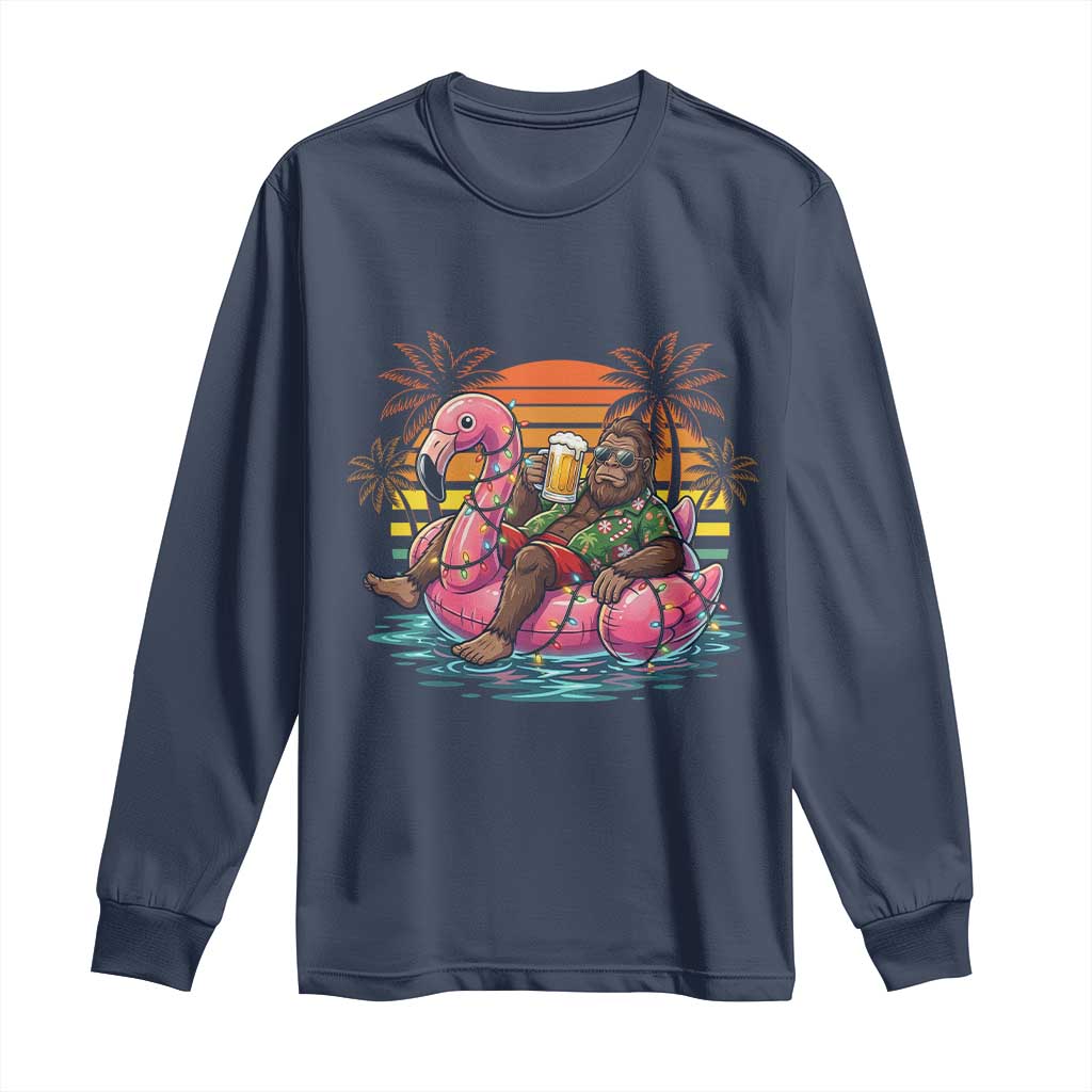 Funny Bigfoot Drinking Beer Christmas in July Long Sleeve Shirt TS14 Navy Print Your Wear