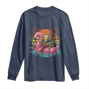 Funny Bigfoot Drinking Beer Christmas in July Long Sleeve Shirt TS14 Navy Print Your Wear