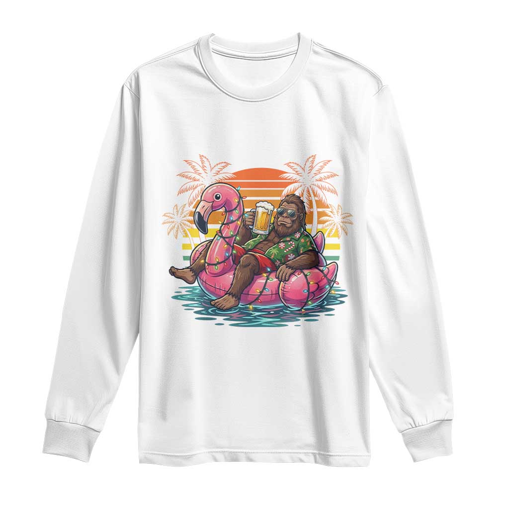 Funny Bigfoot Drinking Beer Christmas in July Long Sleeve Shirt TS14 White Print Your Wear