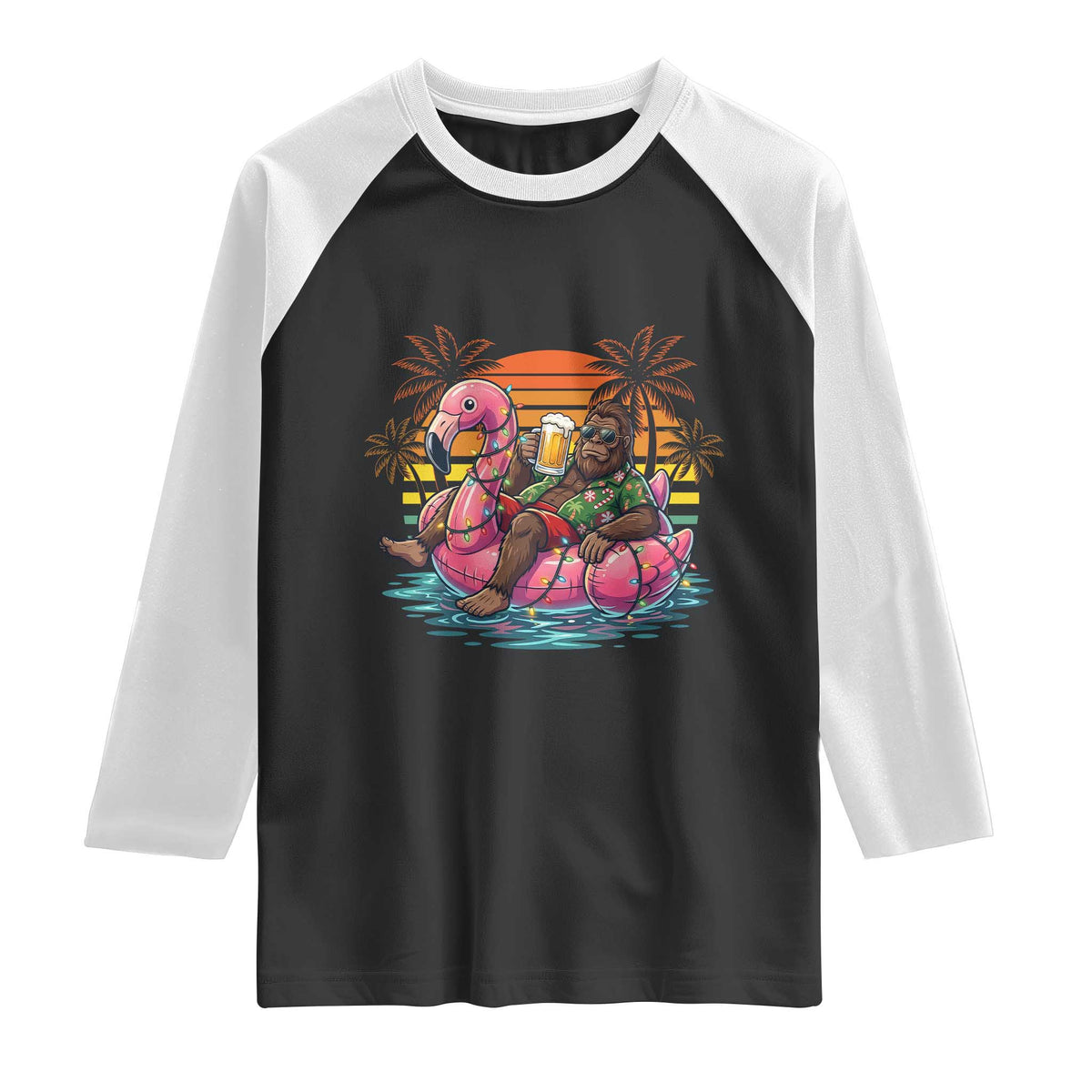 Funny Bigfoot Drinking Beer Christmas in July Raglan Shirt TS14 Black White Print Your Wear