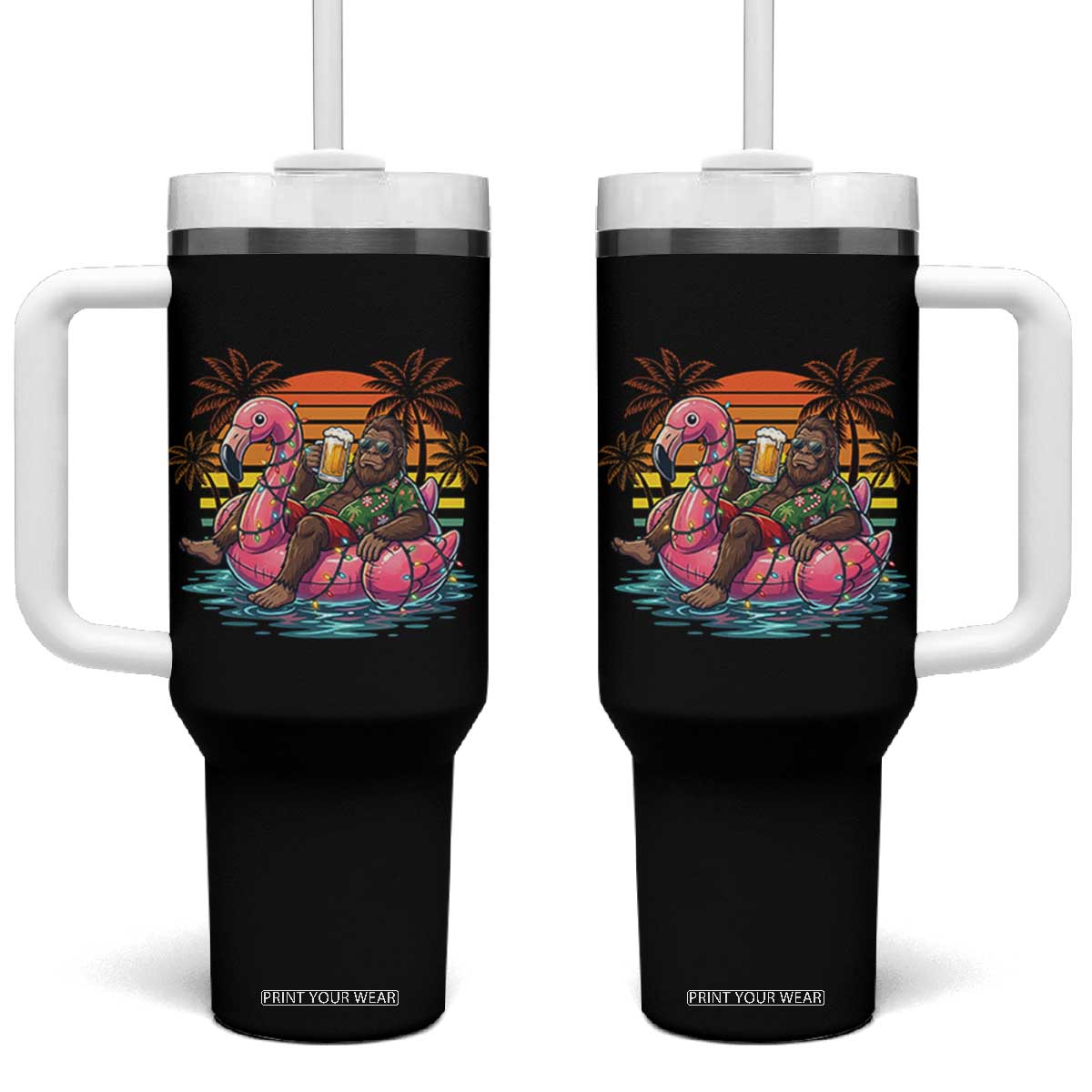 Funny Bigfoot Drinking Beer Christmas in July Tumbler With Handle TS14 One Size: 40 oz Black Print Your Wear