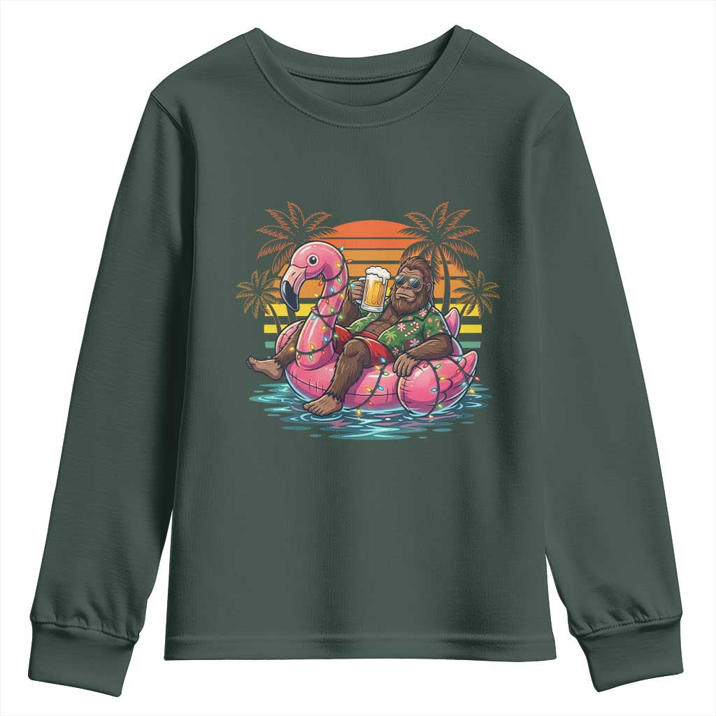 Funny Bigfoot Drinking Beer Christmas in July Youth Sweatshirt TS14 Dark Forest Green Print Your Wear
