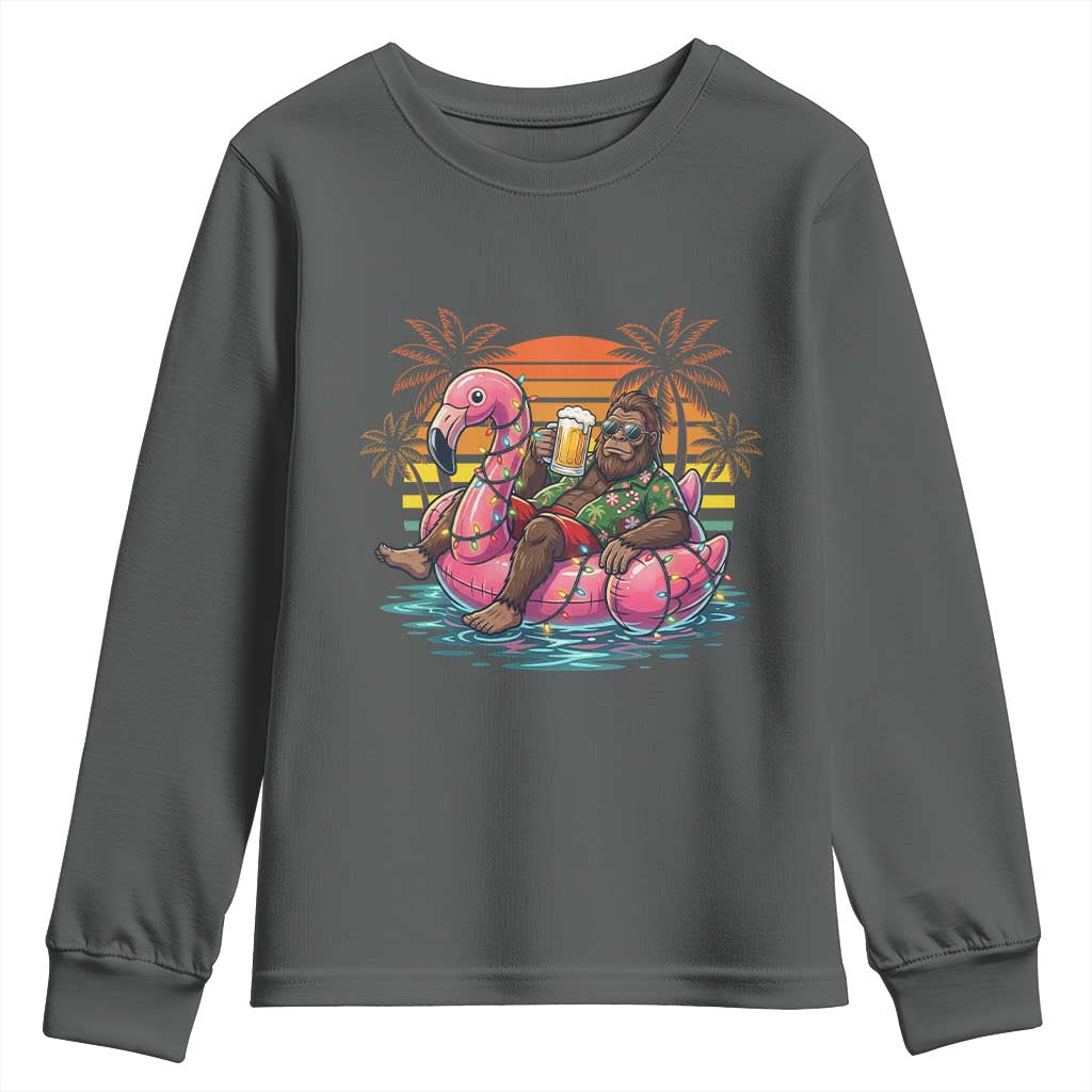 Funny Bigfoot Drinking Beer Christmas in July Youth Sweatshirt TS14 Dark Heather Print Your Wear