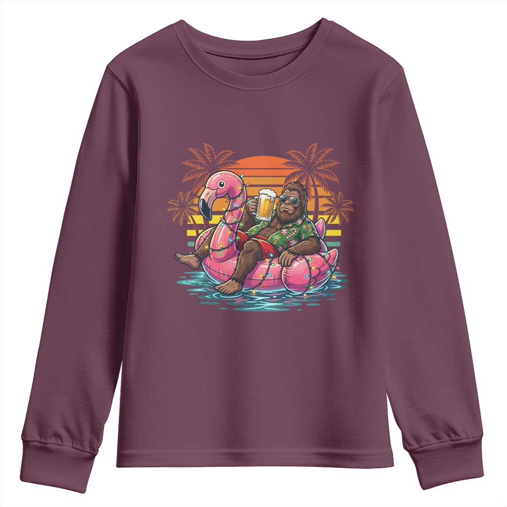 Funny Bigfoot Drinking Beer Christmas in July Youth Sweatshirt TS14 Maroon Print Your Wear