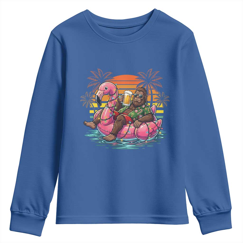 Funny Bigfoot Drinking Beer Christmas in July Youth Sweatshirt TS14 Royal Blue Print Your Wear