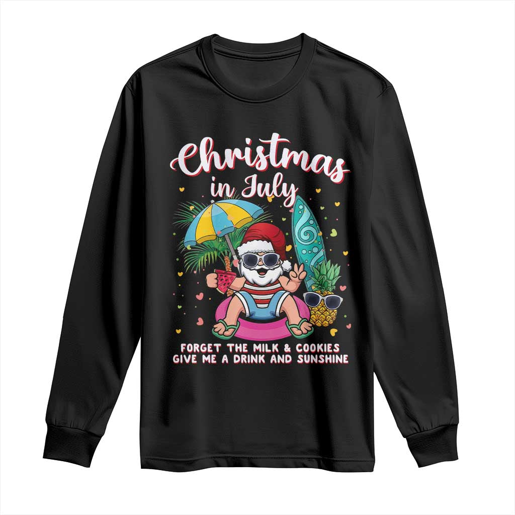 Christmas in July Santa Long Sleeve Shirt Palm Tree Beach Summer Hawaii TS14 Black Print Your Wear