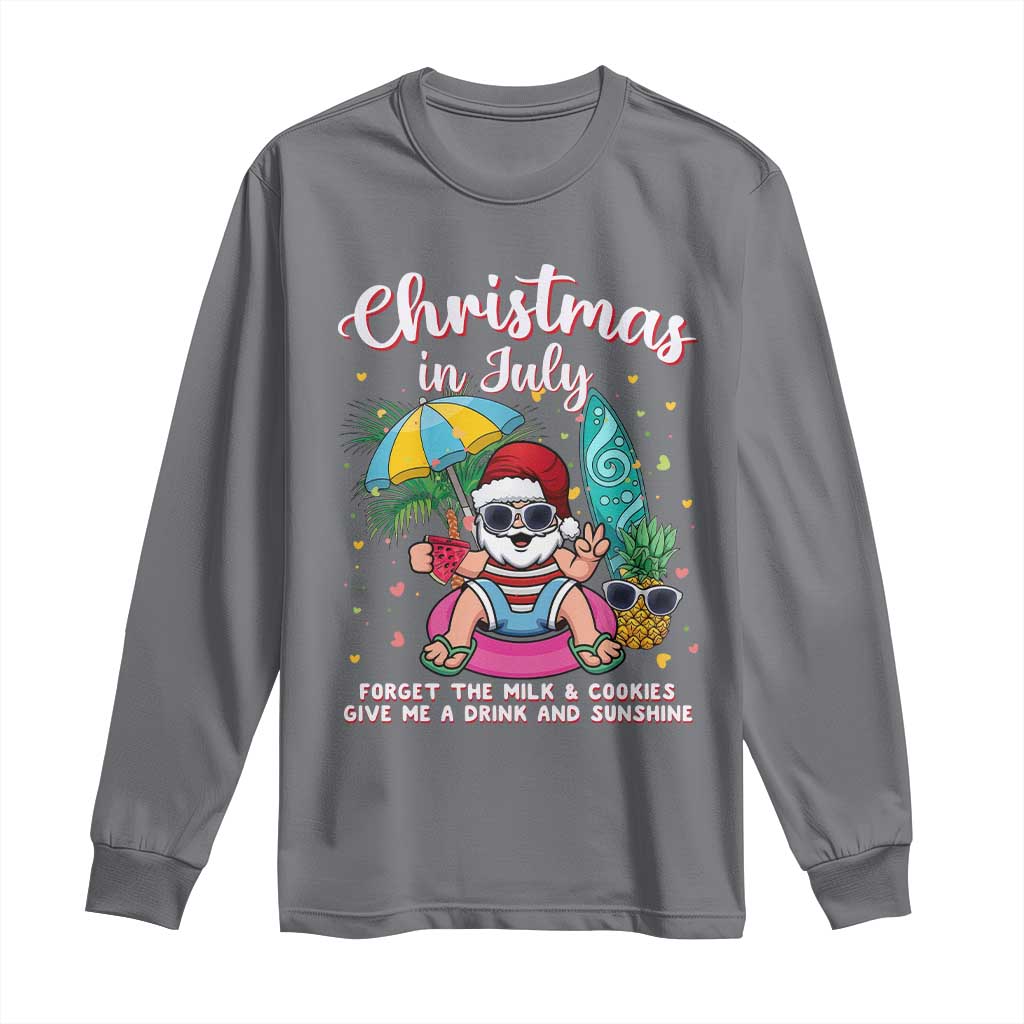 Christmas in July Santa Long Sleeve Shirt Palm Tree Beach Summer Hawaii TS14 Charcoal Print Your Wear