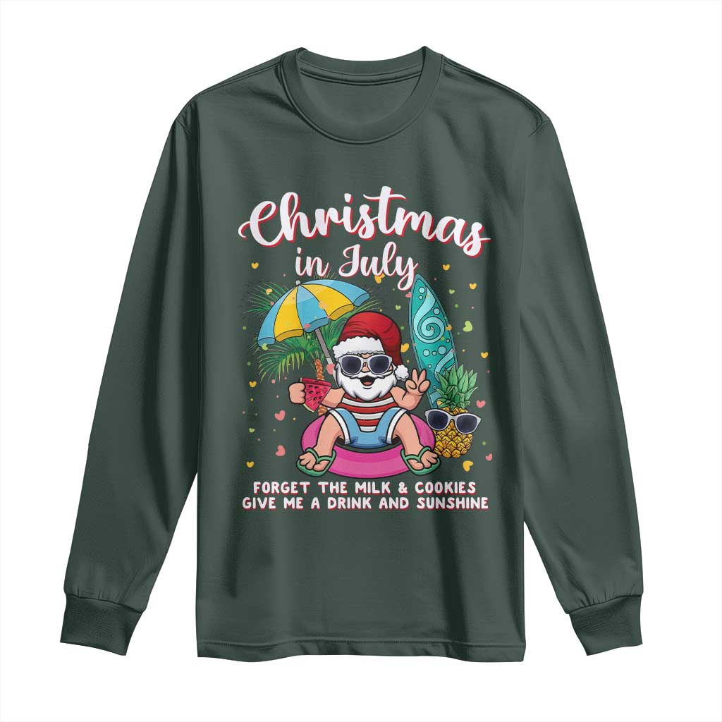Christmas in July Santa Long Sleeve Shirt Palm Tree Beach Summer Hawaii TS14 Dark Forest Green Print Your Wear