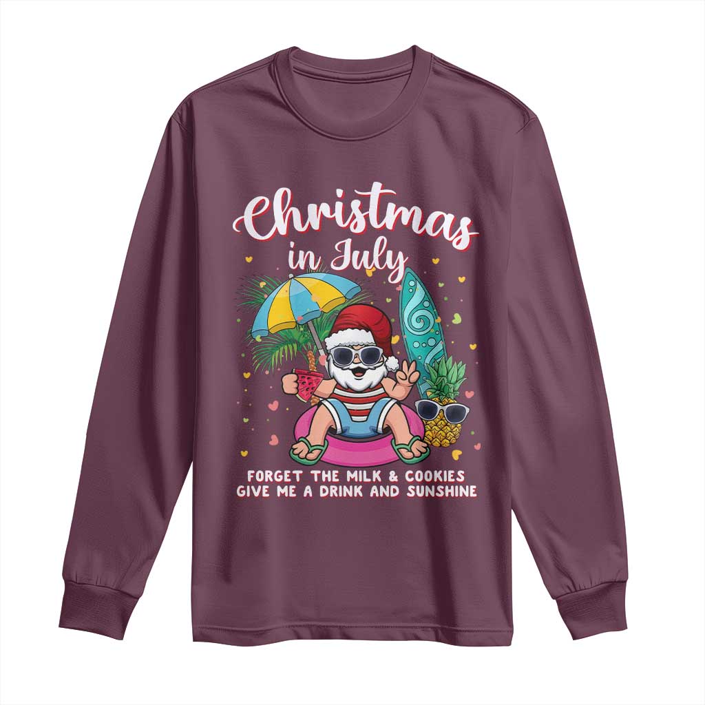 Christmas in July Santa Long Sleeve Shirt Palm Tree Beach Summer Hawaii TS14 Maroon Print Your Wear