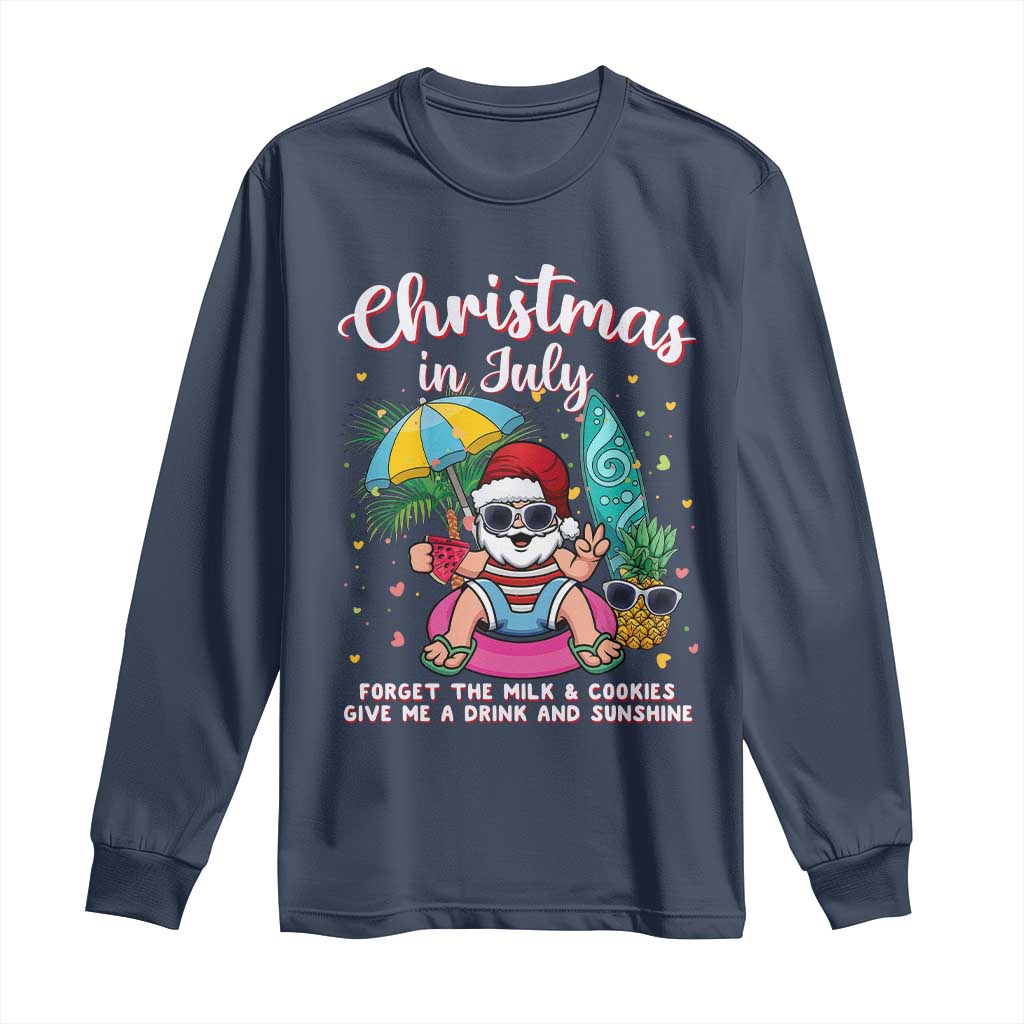 Christmas in July Santa Long Sleeve Shirt Palm Tree Beach Summer Hawaii TS14 Navy Print Your Wear