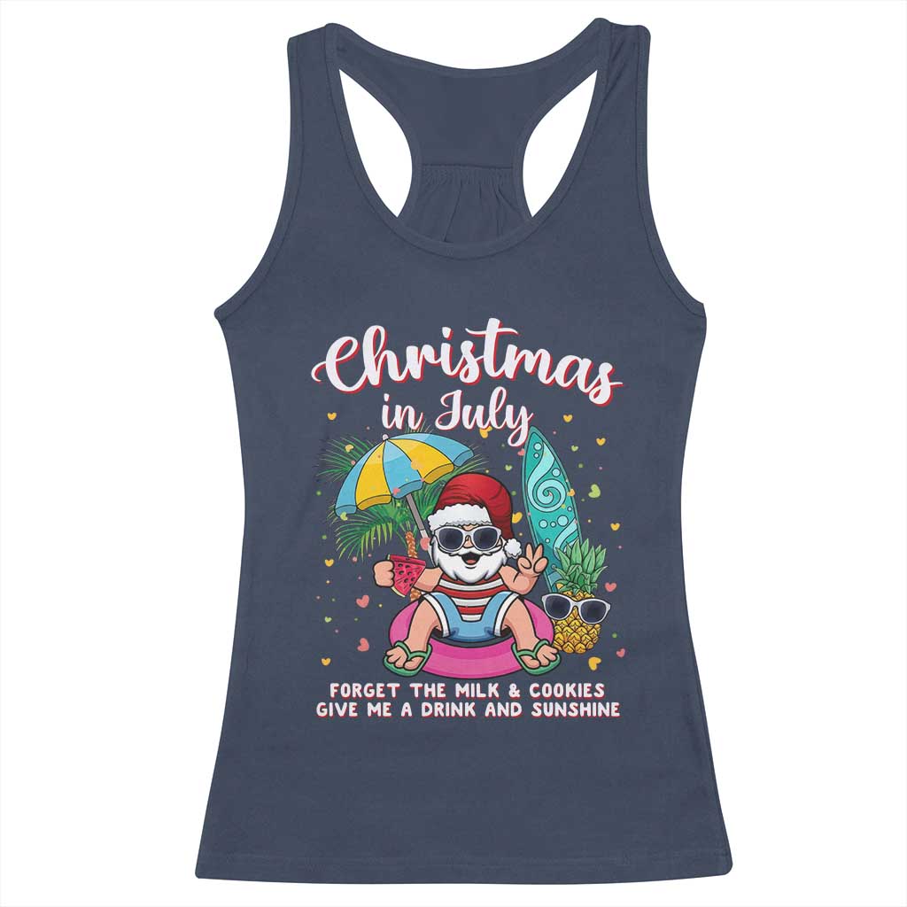 Christmas in July Santa Racerback Tank Top Palm Tree Beach Summer Hawaii TS14 Navy Print Your Wear