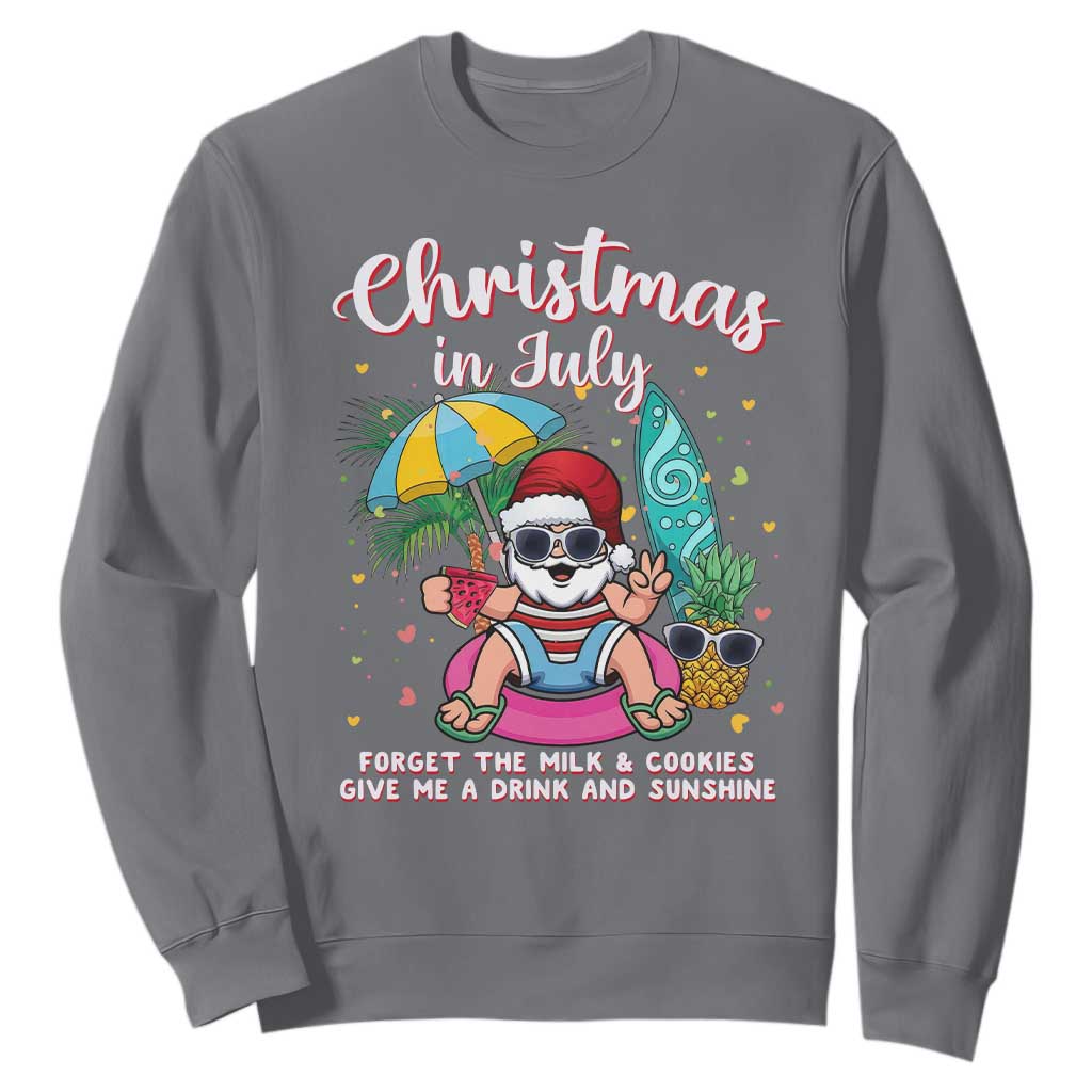 Christmas in July Santa Sweatshirt Palm Tree Beach Summer Hawaii TS14 Charcoal Print Your Wear
