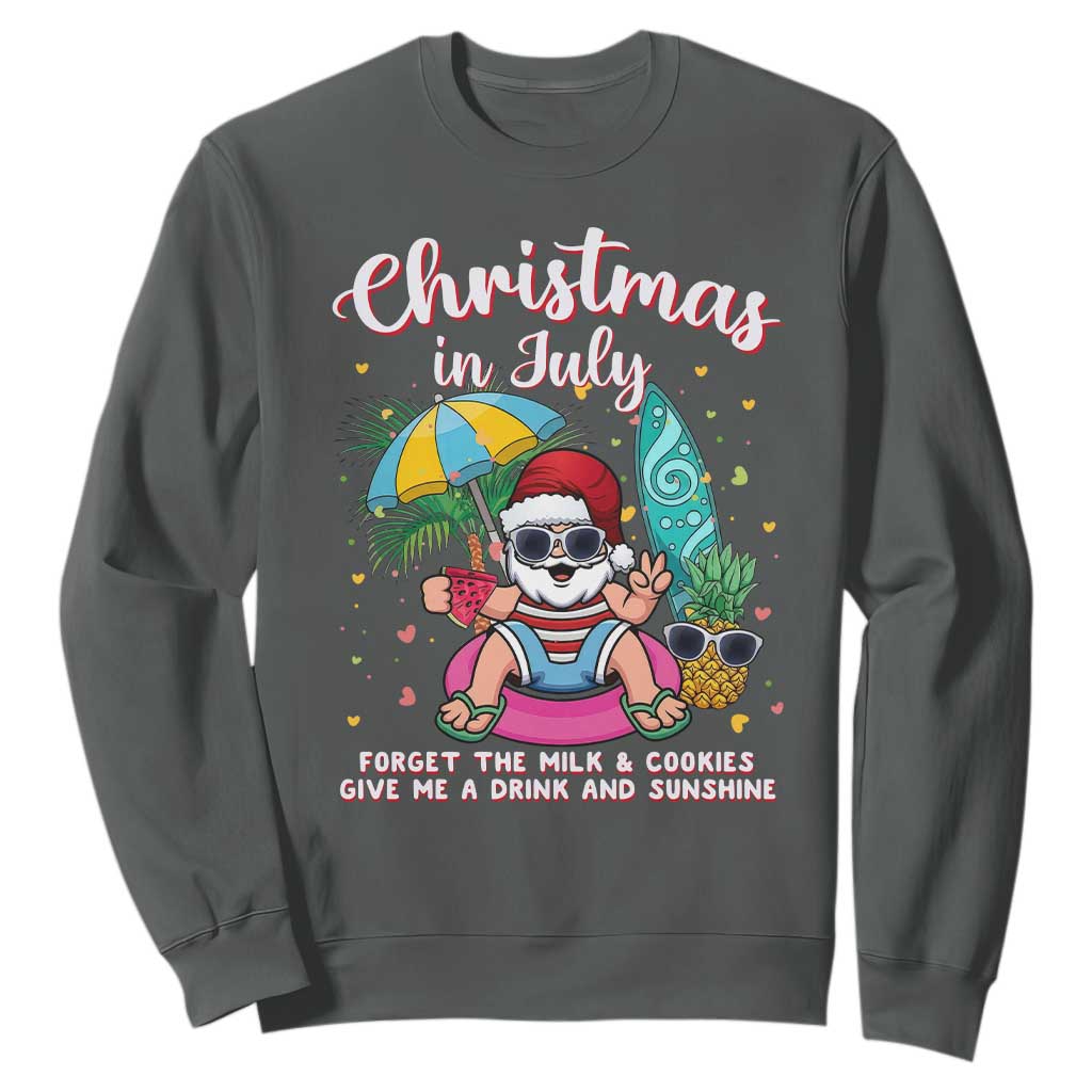 Christmas in July Santa Sweatshirt Palm Tree Beach Summer Hawaii TS14 Dark Heather Print Your Wear