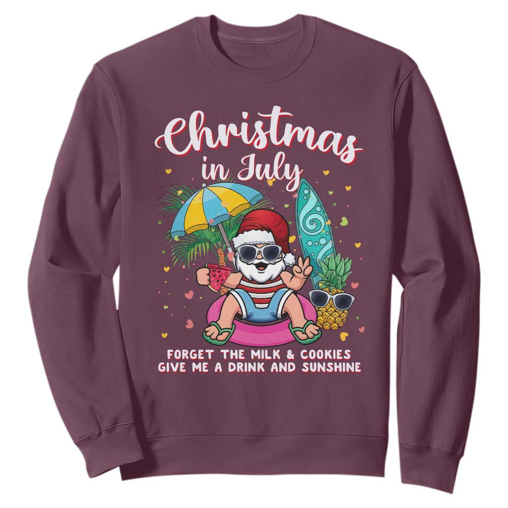 Christmas in July Santa Sweatshirt Palm Tree Beach Summer Hawaii TS14 Maroon Print Your Wear