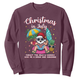 Christmas in July Santa Sweatshirt Palm Tree Beach Summer Hawaii TS14 Maroon Print Your Wear