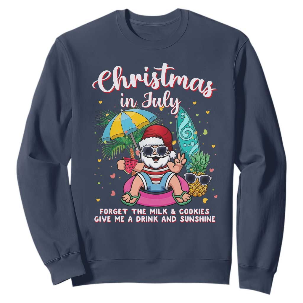 Christmas in July Santa Sweatshirt Palm Tree Beach Summer Hawaii TS14 Navy Print Your Wear