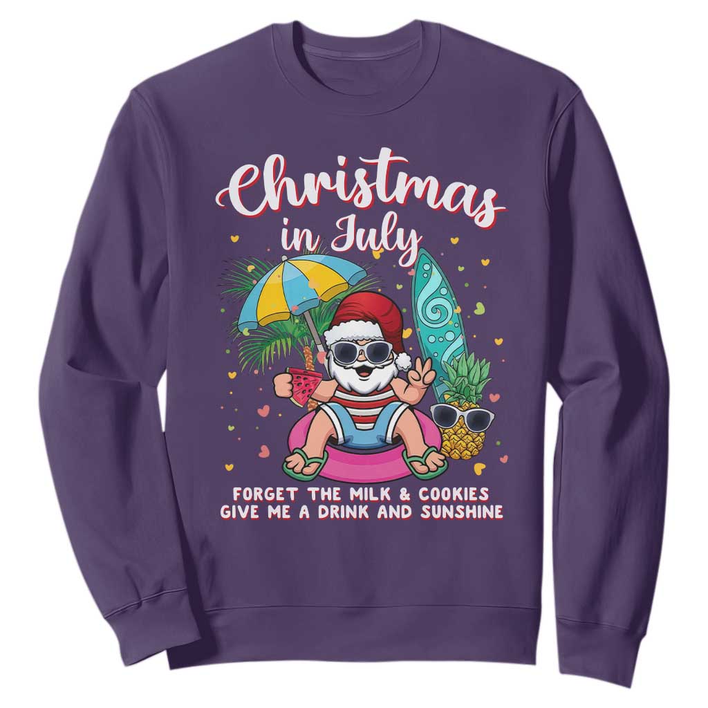 Christmas in July Santa Sweatshirt Palm Tree Beach Summer Hawaii TS14 Purple Print Your Wear