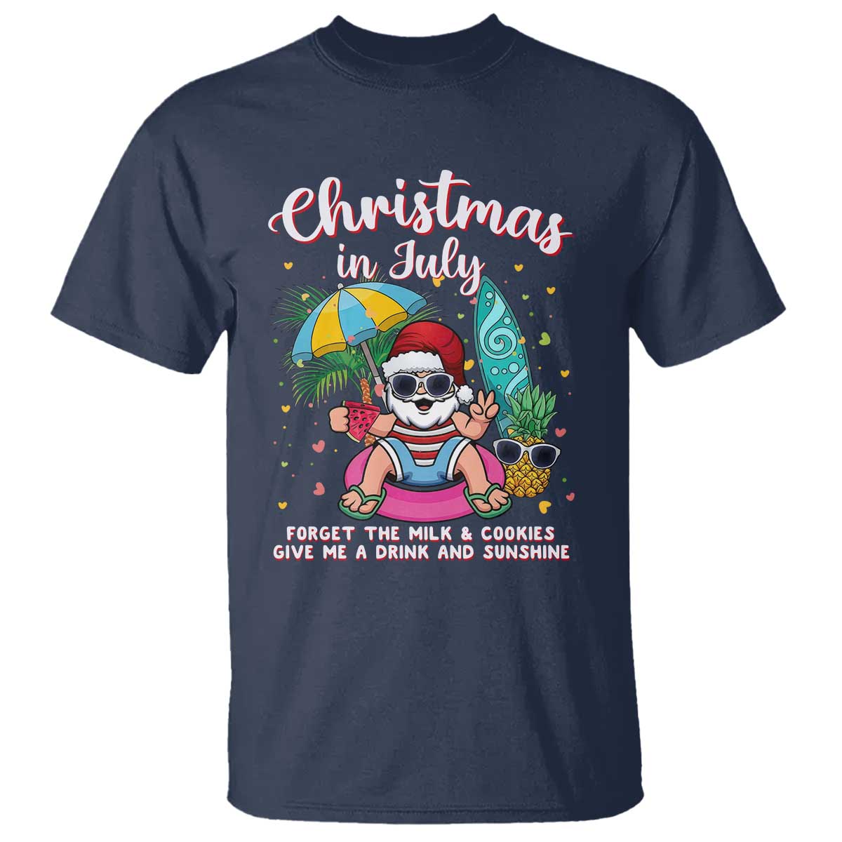 Christmas in July Santa T Shirt Palm Tree Beach Summer Hawaii TS14 Navy Print Your Wear