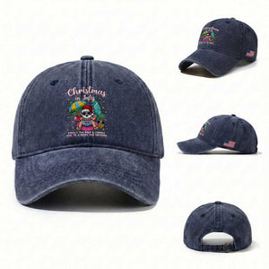 Christmas in July Santa Washed Cotton Baseball Cap Palm Tree Beach Summer Hawaii TS14 Washed Cap Universal Fit Navy Print Your Wear