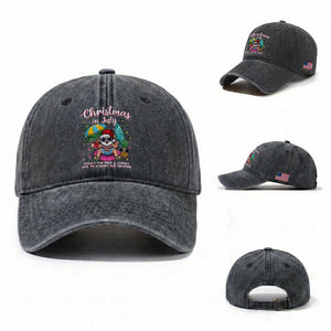 Christmas in July Santa Washed Cotton Baseball Cap Palm Tree Beach Summer Hawaii TS14 Washed Cap Universal Fit Dark Gray Print Your Wear