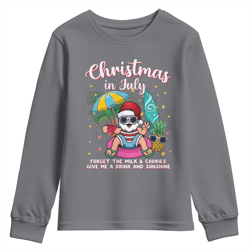 Christmas in July Santa Youth Sweatshirt Palm Tree Beach Summer Hawaii TS14 Charcoal Print Your Wear