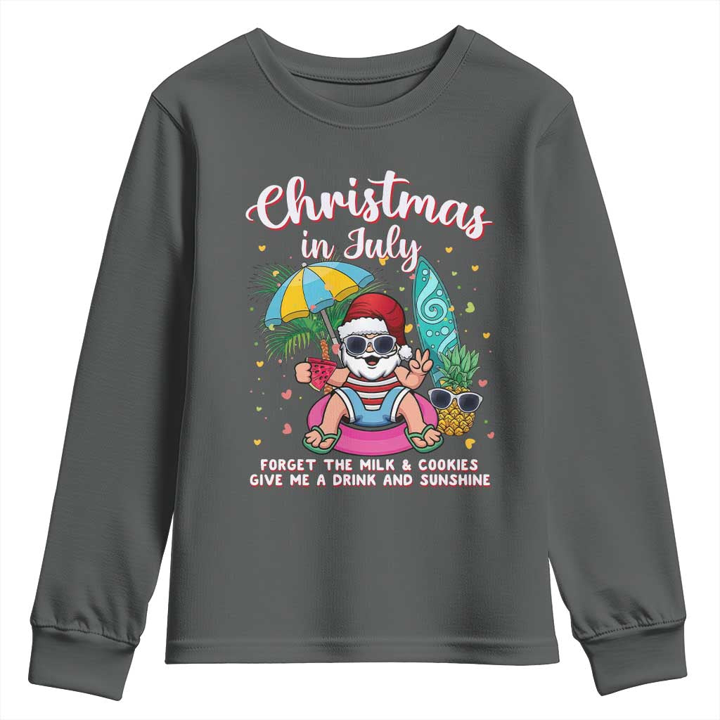 Christmas in July Santa Youth Sweatshirt Palm Tree Beach Summer Hawaii TS14 Dark Heather Print Your Wear