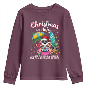 Christmas in July Santa Youth Sweatshirt Palm Tree Beach Summer Hawaii TS14 Maroon Print Your Wear