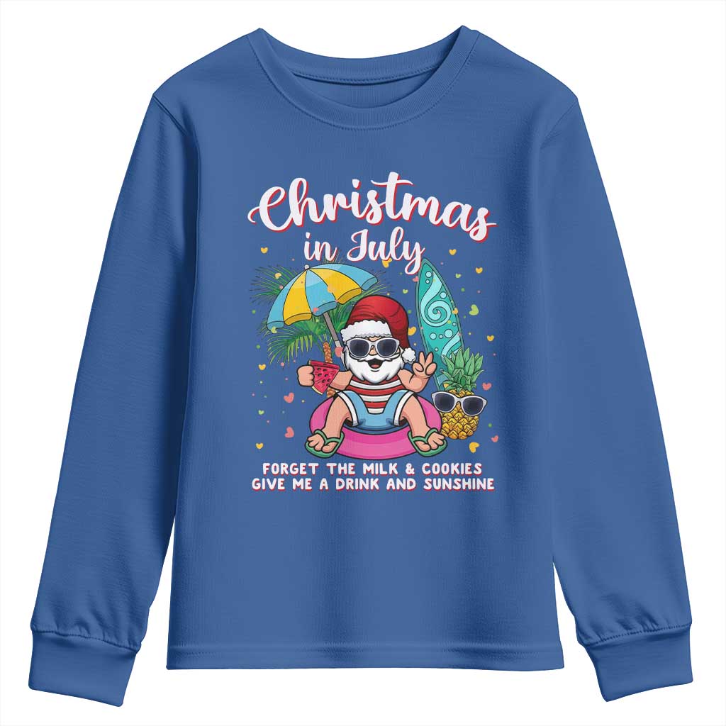 Christmas in July Santa Youth Sweatshirt Palm Tree Beach Summer Hawaii TS14 Royal Blue Print Your Wear