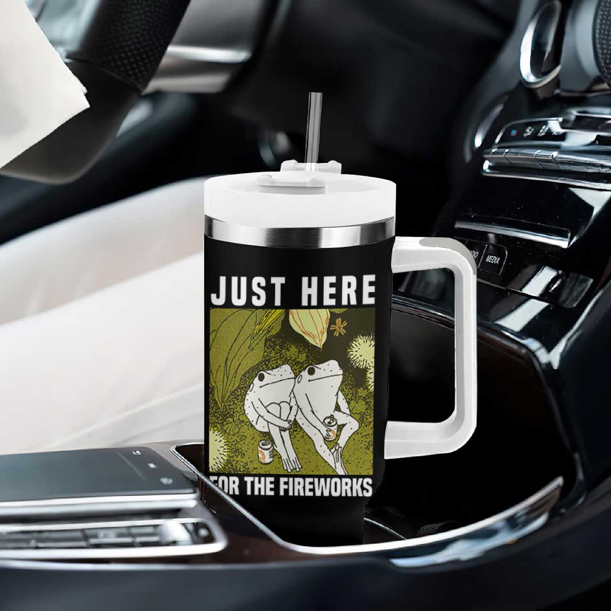 Funny Frog 4th of July Tumbler With Handle Just Here For The Fireworks TS14 Print Your Wear