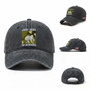 Funny Frog 4th of July Washed Cotton Baseball Cap Just Here For The Fireworks TS14 Washed Cap Universal Fit Dark Gray Print Your Wear