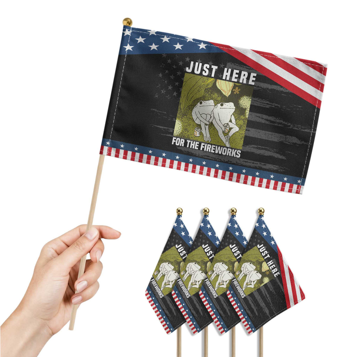 Funny Frog 4th of July Patriotic Handheld Flag Just Here For The Fireworks TS14 Print Your Wear