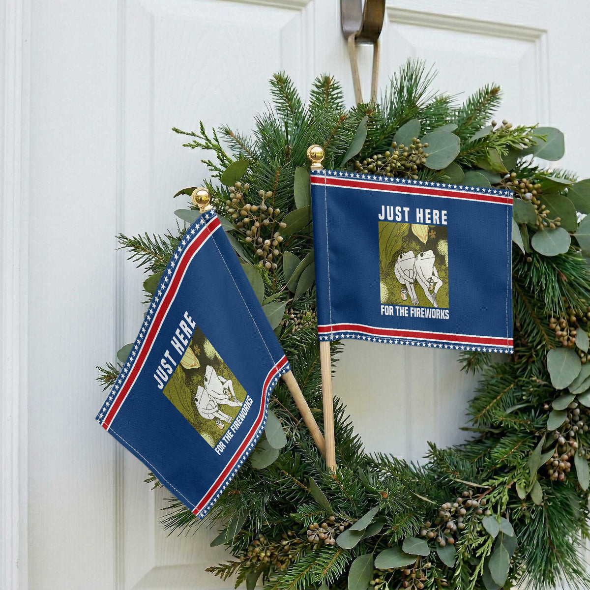 Funny Frog 4th of July Patriotic Handheld Flag Just Here For The Fireworks TS14 Classic 8.2