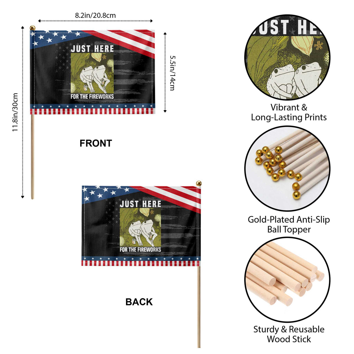 Funny Frog 4th of July Patriotic Handheld Flag Just Here For The Fireworks TS14 Print Your Wear