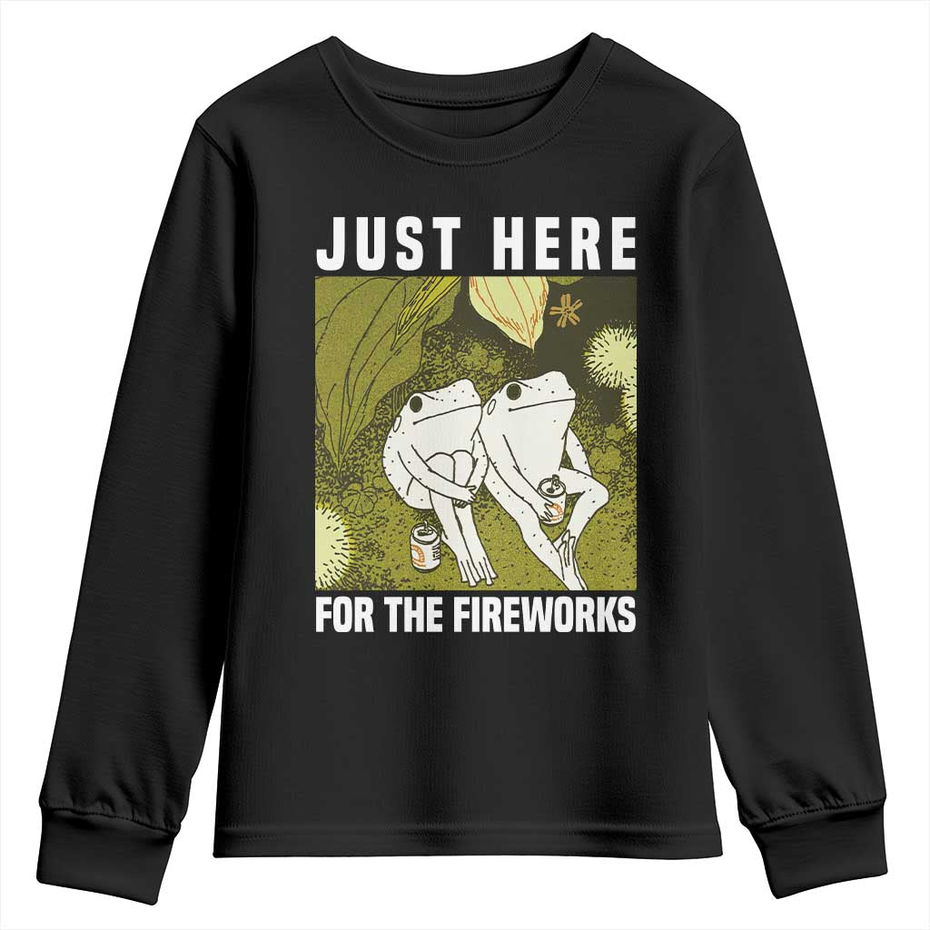 Funny Frog 4th of July Youth Sweatshirt Just Here For The Fireworks TS14 Black Print Your Wear