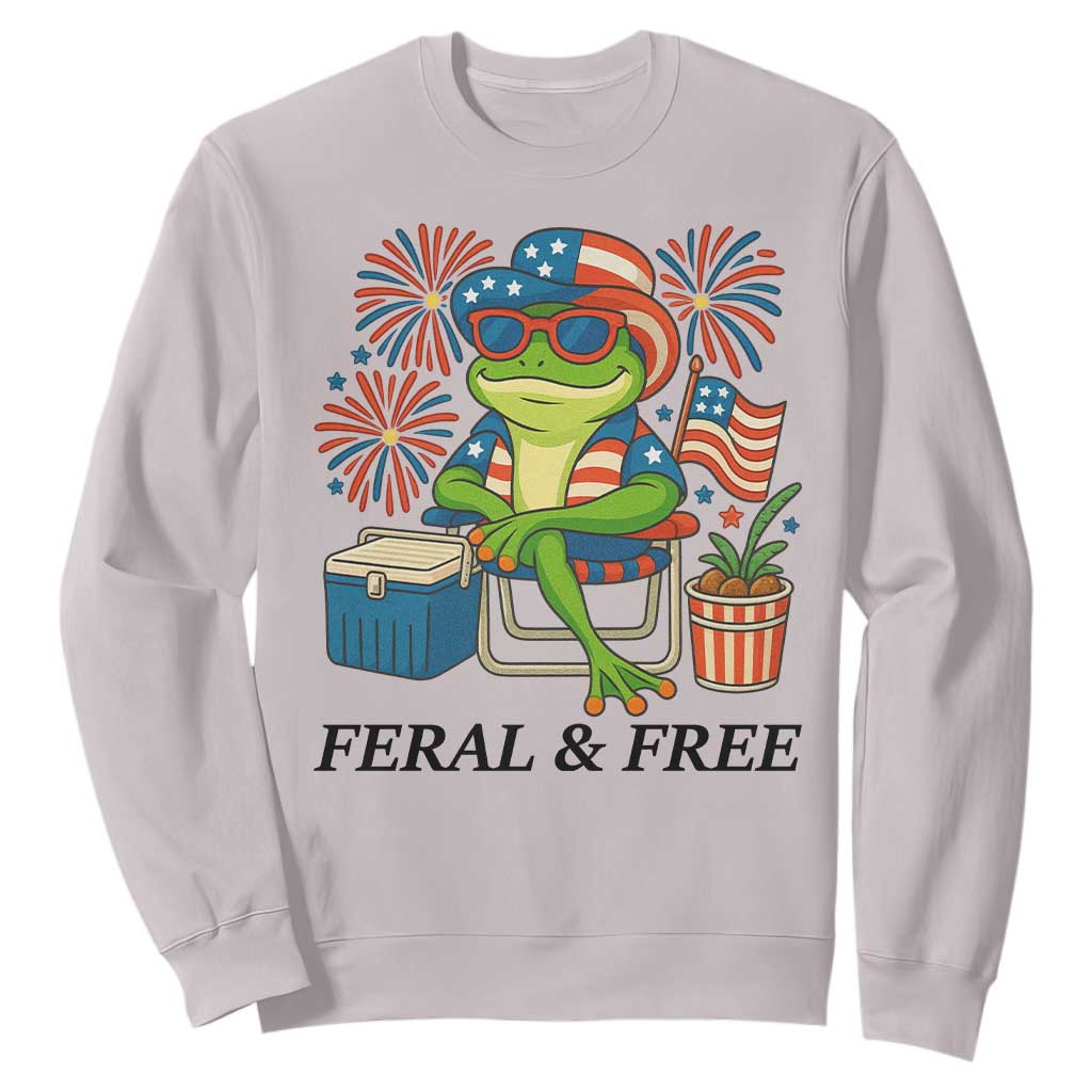 Feral & Free Sweatshirt Funny 4th of July Patriotic Frog Lovers TS14 Ice Gray Print Your Wear