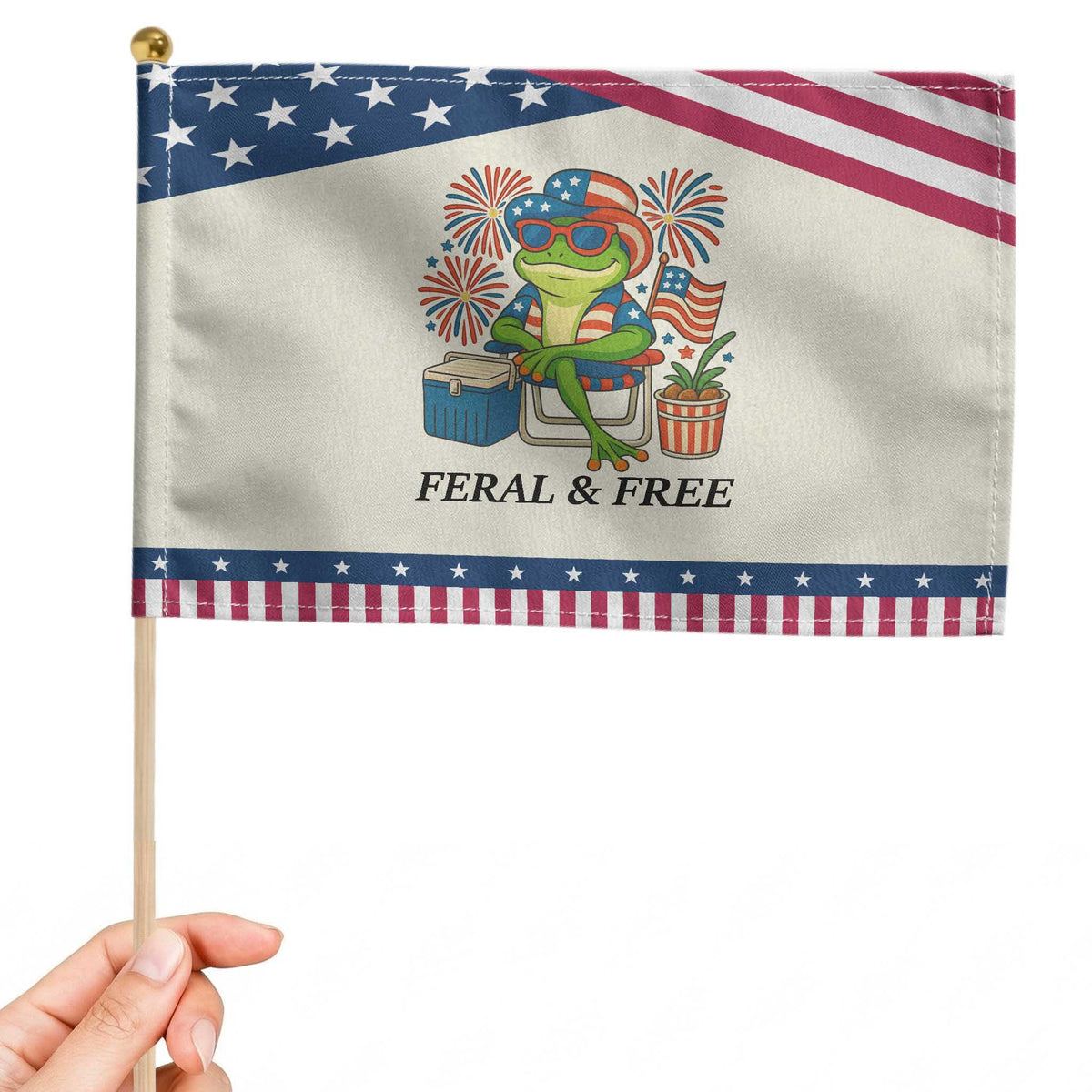 Feral & Free Patriotic Handheld Flag Funny 4th of July Frog Lovers TS14 Modern 8.2