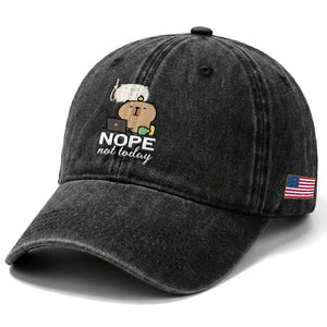 Nope Not Today Washed Cotton Baseball Cap Funny Lazy Capybara Meme TS14 Print Your Wear