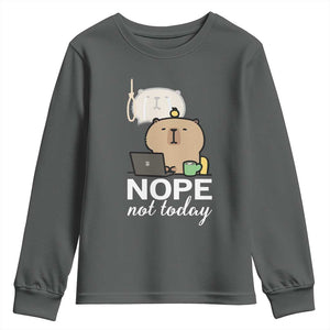 Nope Not Today Youth Sweatshirt Funny Lazy Capybara Meme TS14 Dark Heather Print Your Wear