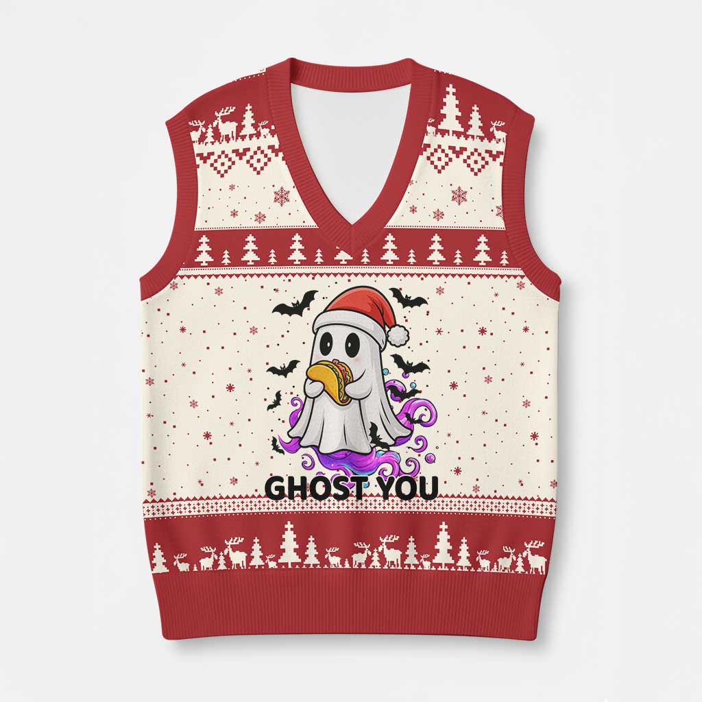 Funny Ghost Halloween Xmas V-Neck Knit Sweater Vest Ghost You TS14 Beige Red Print Your Wear