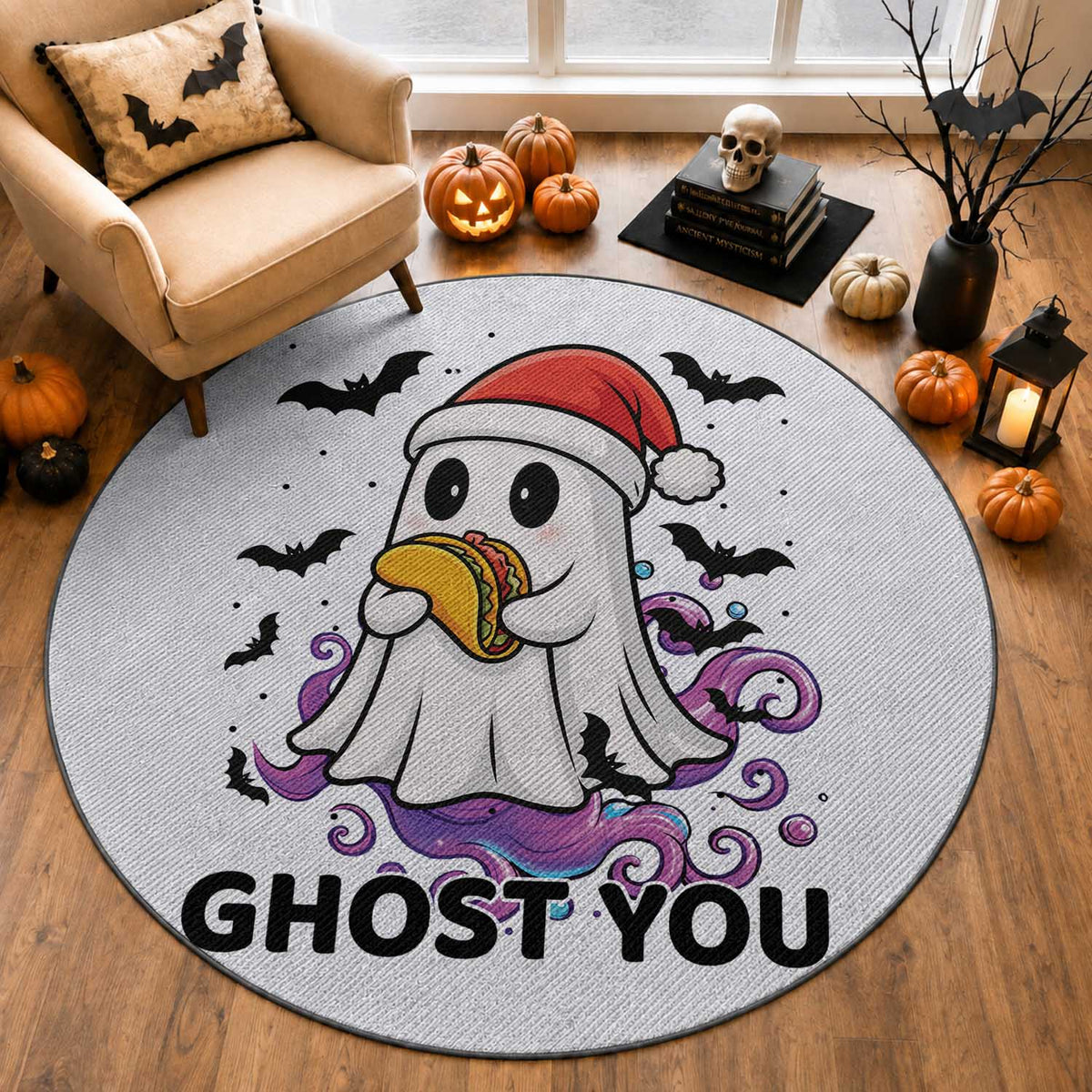 Funny Ghost Halloween Christmas Round Rug Ghost You
