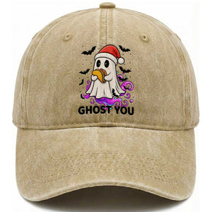 Funny Ghost Halloween Christmas Washed Cotton Baseball Cap Ghost You TS14 Washed Cap Universal Fit Khaki Print Your Wear