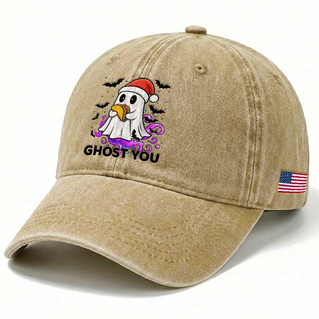 Funny Ghost Halloween Christmas Washed Cotton Baseball Cap Ghost You TS14 Print Your Wear