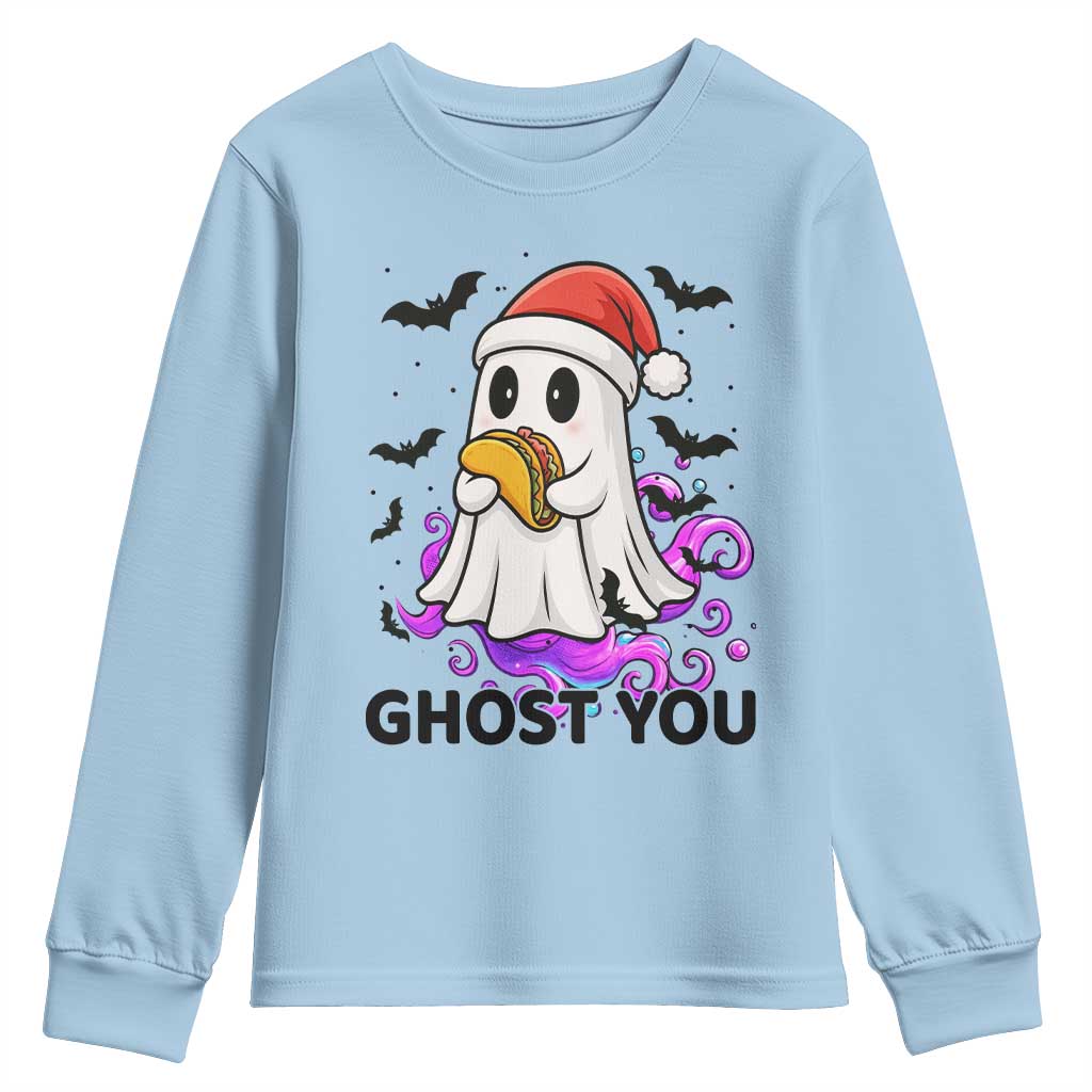 Funny Ghost Halloween Christmas Youth Sweatshirt Ghost You TS14 Light Blue Print Your Wear