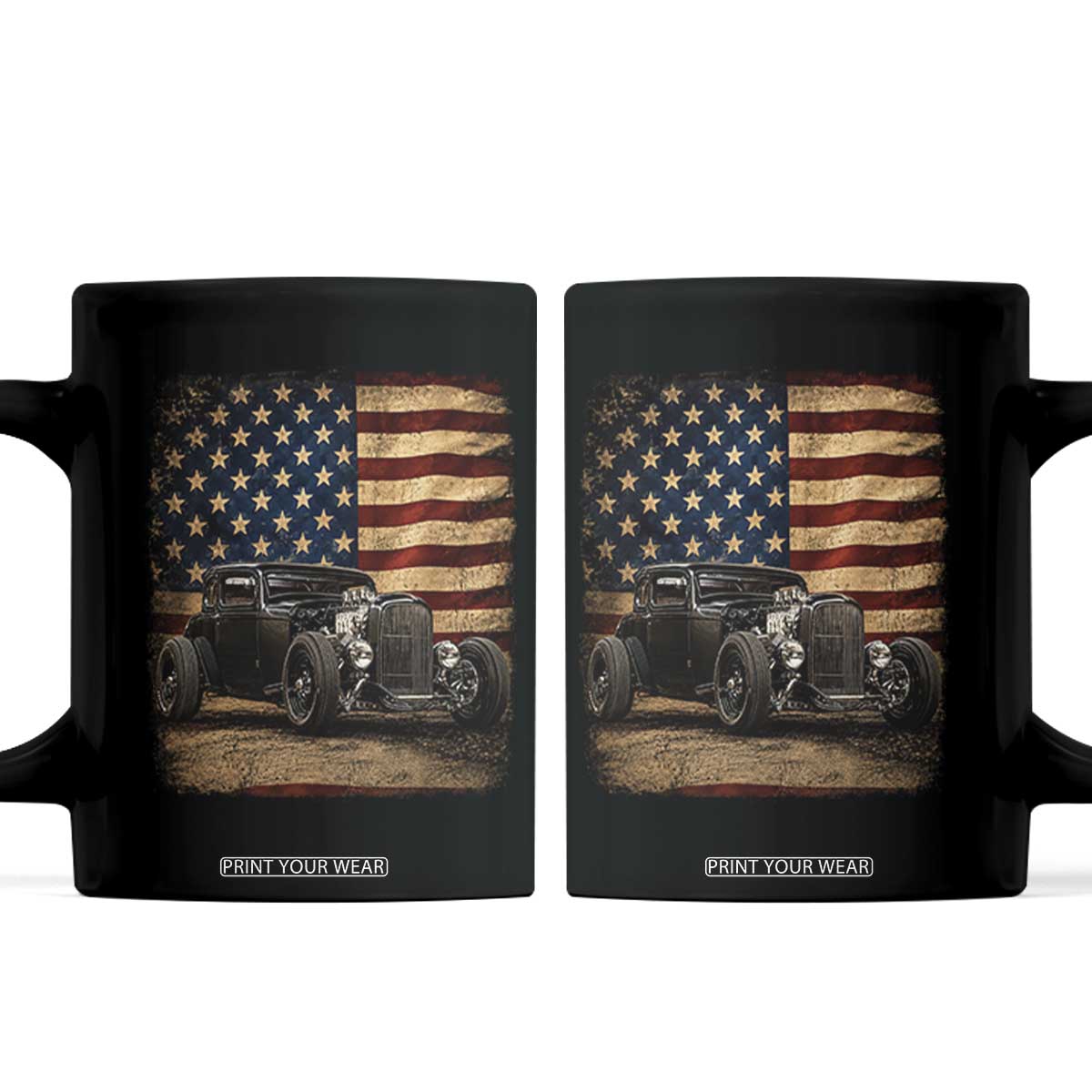 1932 American Classic Hotrod US Flag 4th of July Coffee Mug TS14 Black Print Your Wear