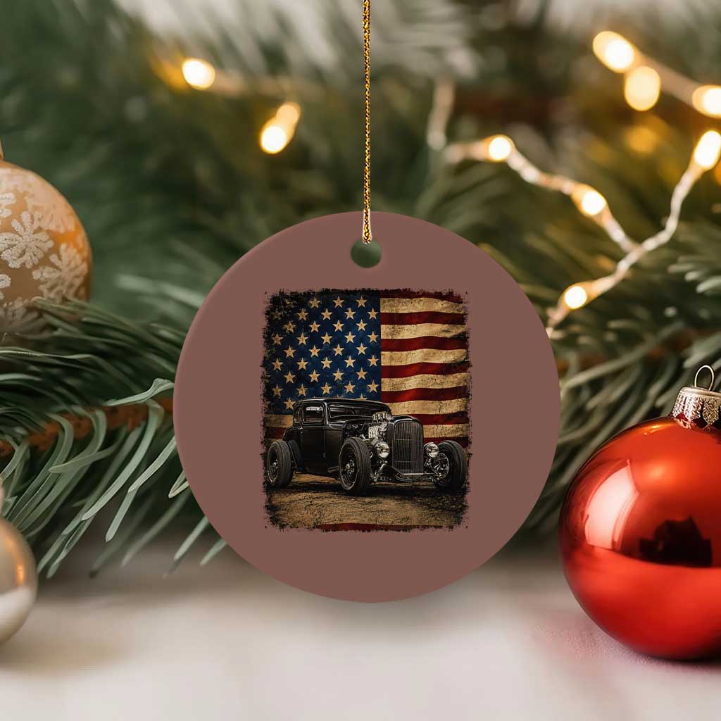 1932 American Classic Hotrod US Flag 4th of July Ceramic Ornament TS14 1pc Mocha Print Your Wear