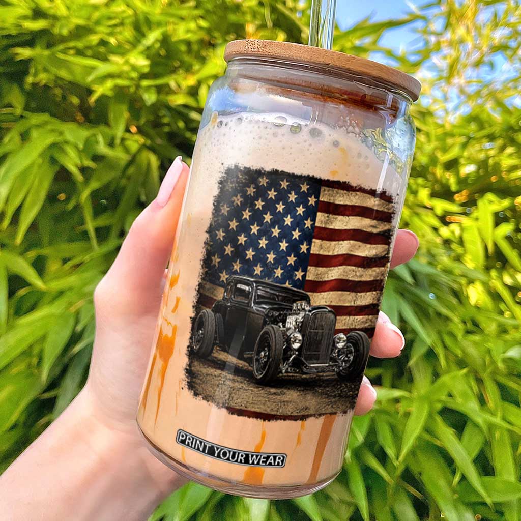 1932 American Classic Hotrod US Flag 4th of July Glass Can TS14 Black Print Your Wear