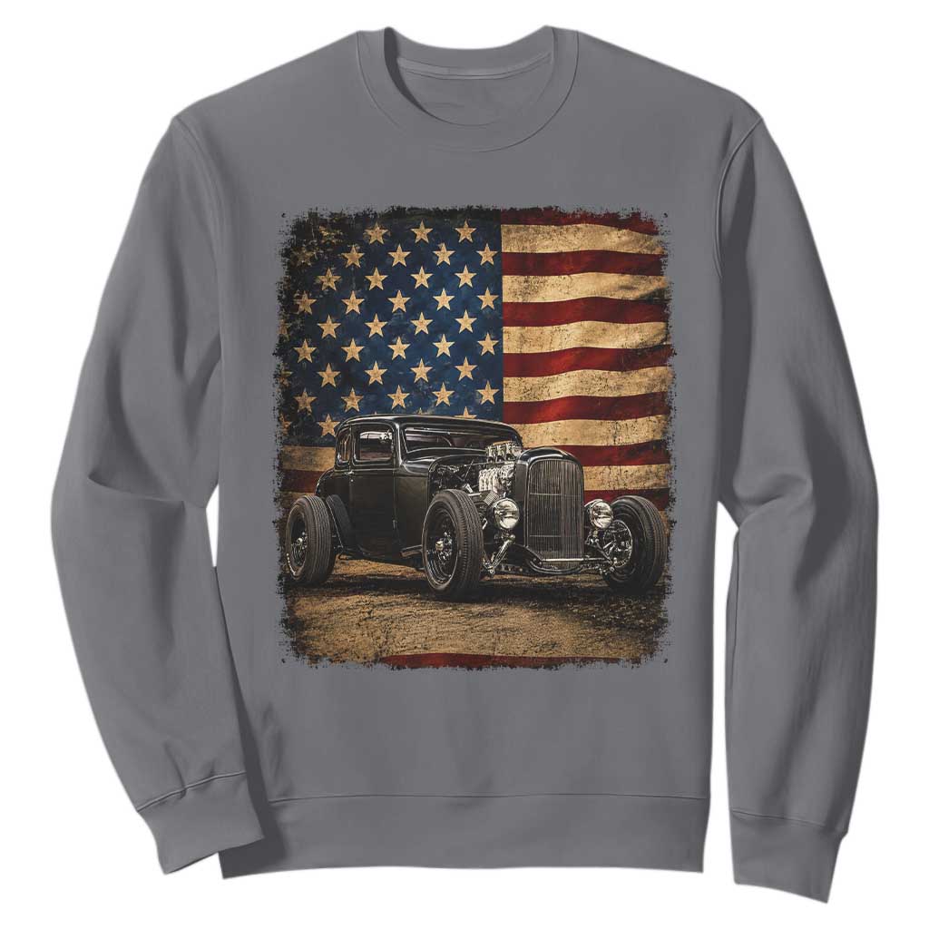 1932 American Classic Hotrod US Flag 4th of July Sweatshirt TS14 Charcoal Print Your Wear