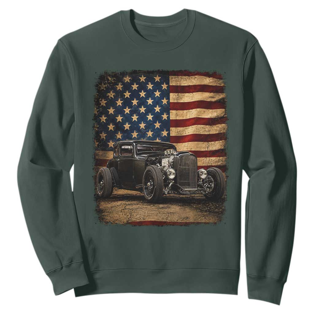 1932 American Classic Hotrod US Flag 4th of July Sweatshirt TS14 Dark Forest Green Print Your Wear