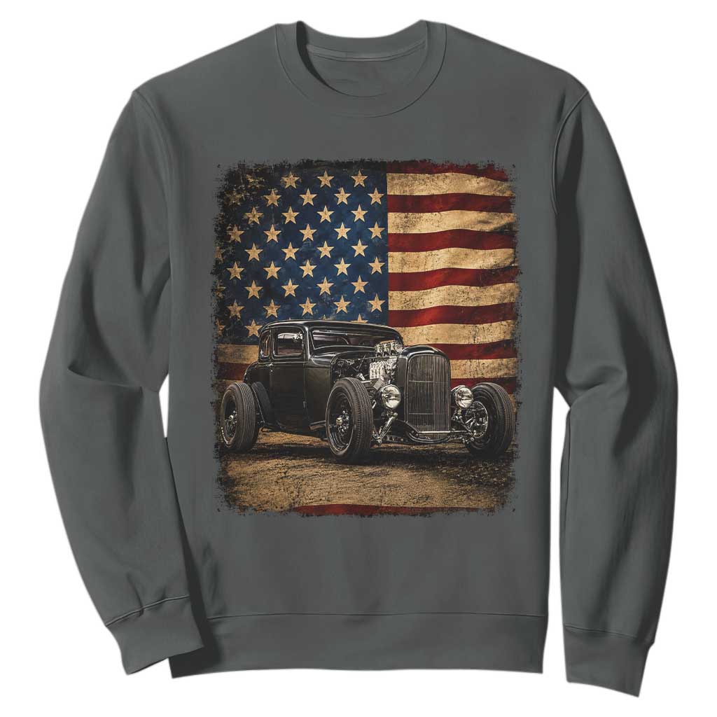 1932 American Classic Hotrod US Flag 4th of July Sweatshirt TS14 Dark Heather Print Your Wear